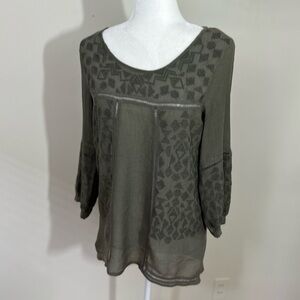 Monoreno sz sm tunic boho style olive green with embroidery